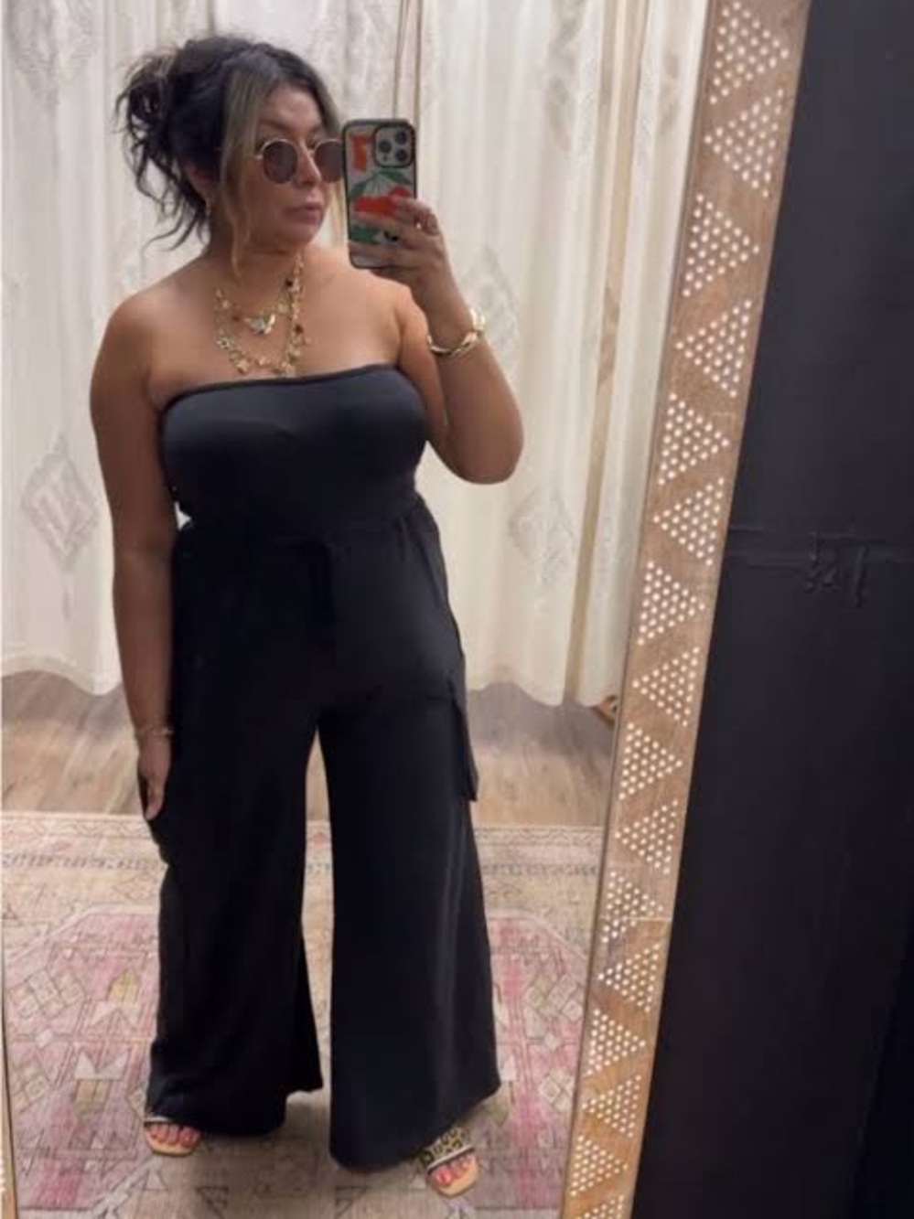 Signature8 Black Strapless Wide-Leg Jumpsuit with Tie Waist